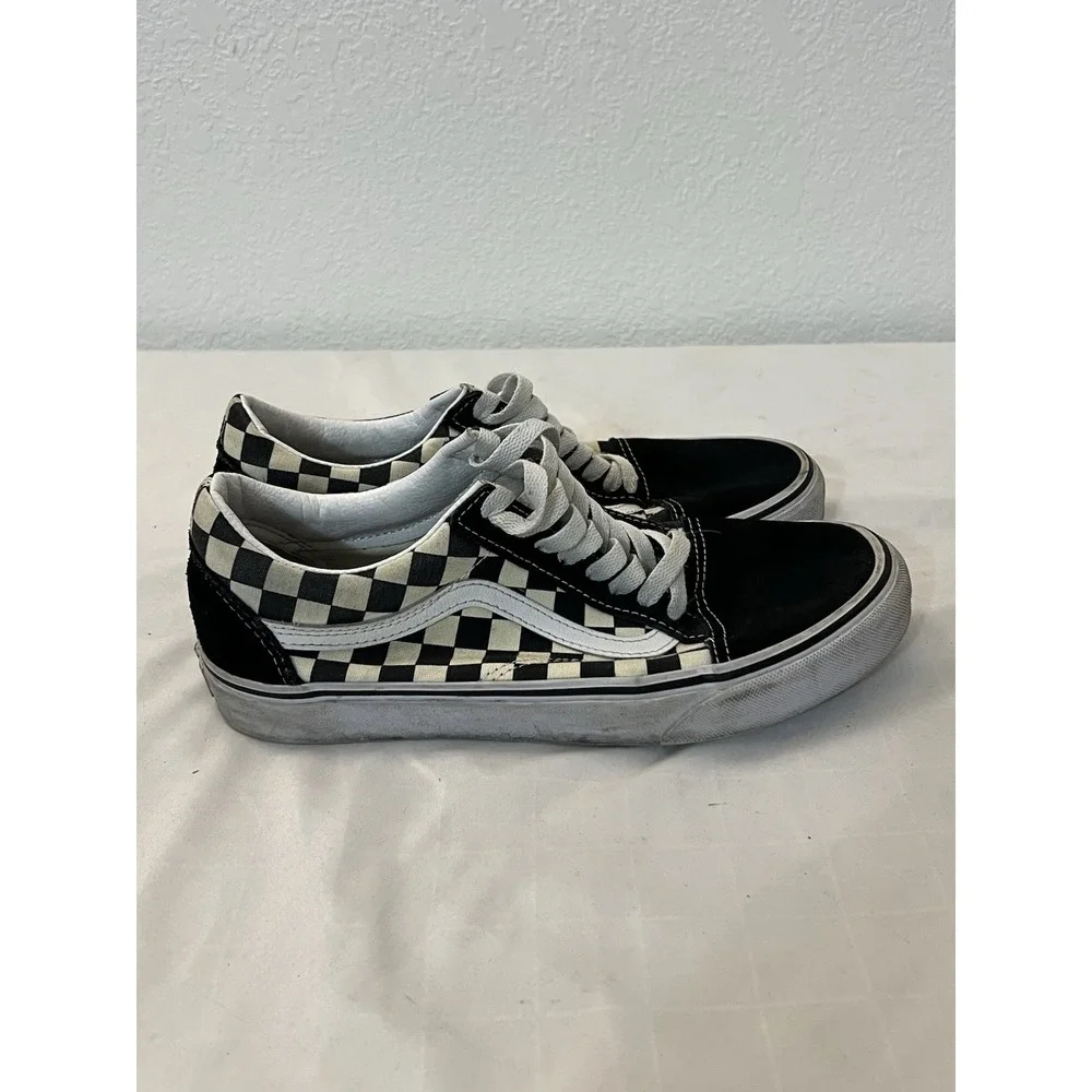 Vans Low Skate Shoes Unisex M7.5 W9 Black‎ Checkered Suede Lace Up Old Skool